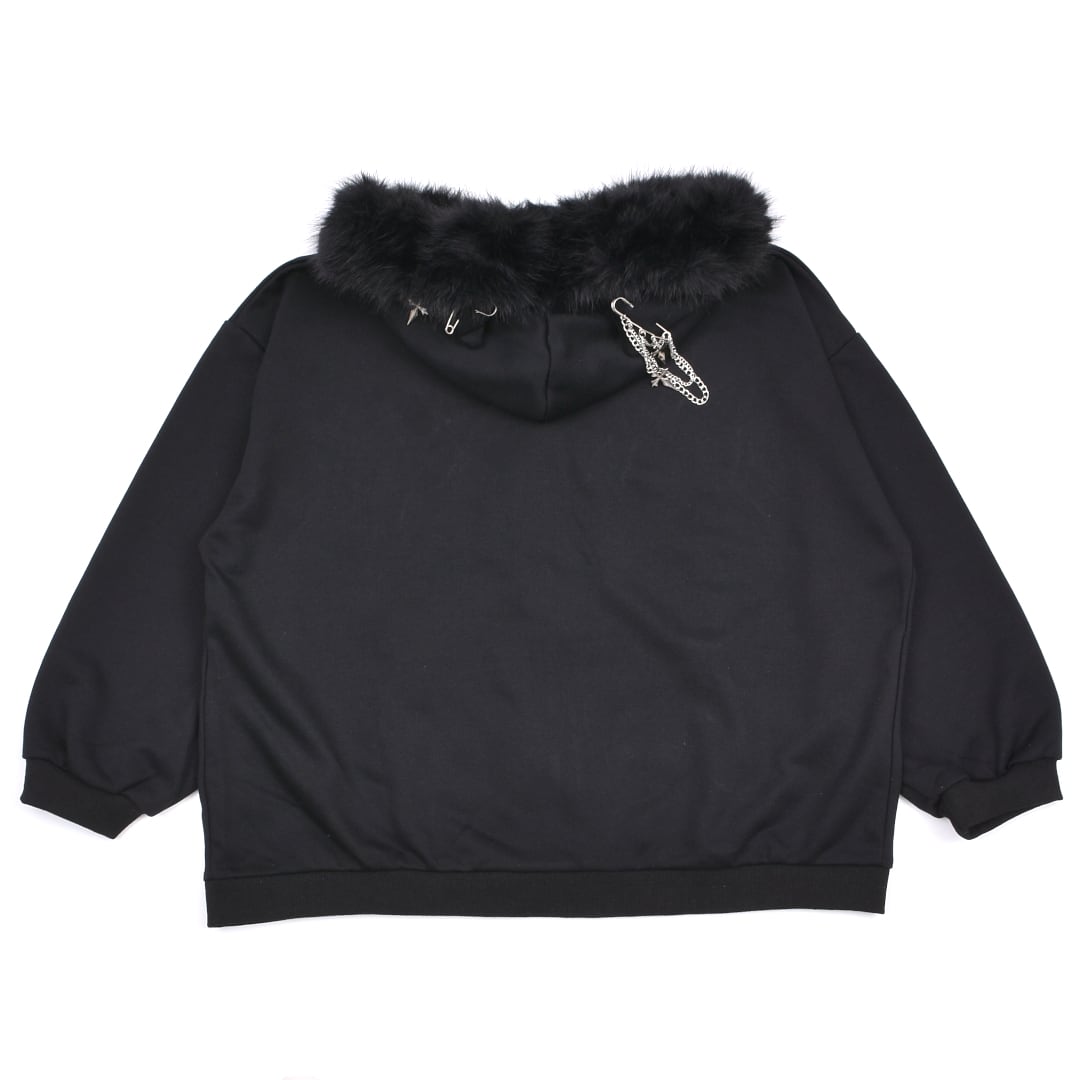 2/20新着】サブカル刺繍☆ネコ耳フードファーZIPパーカー