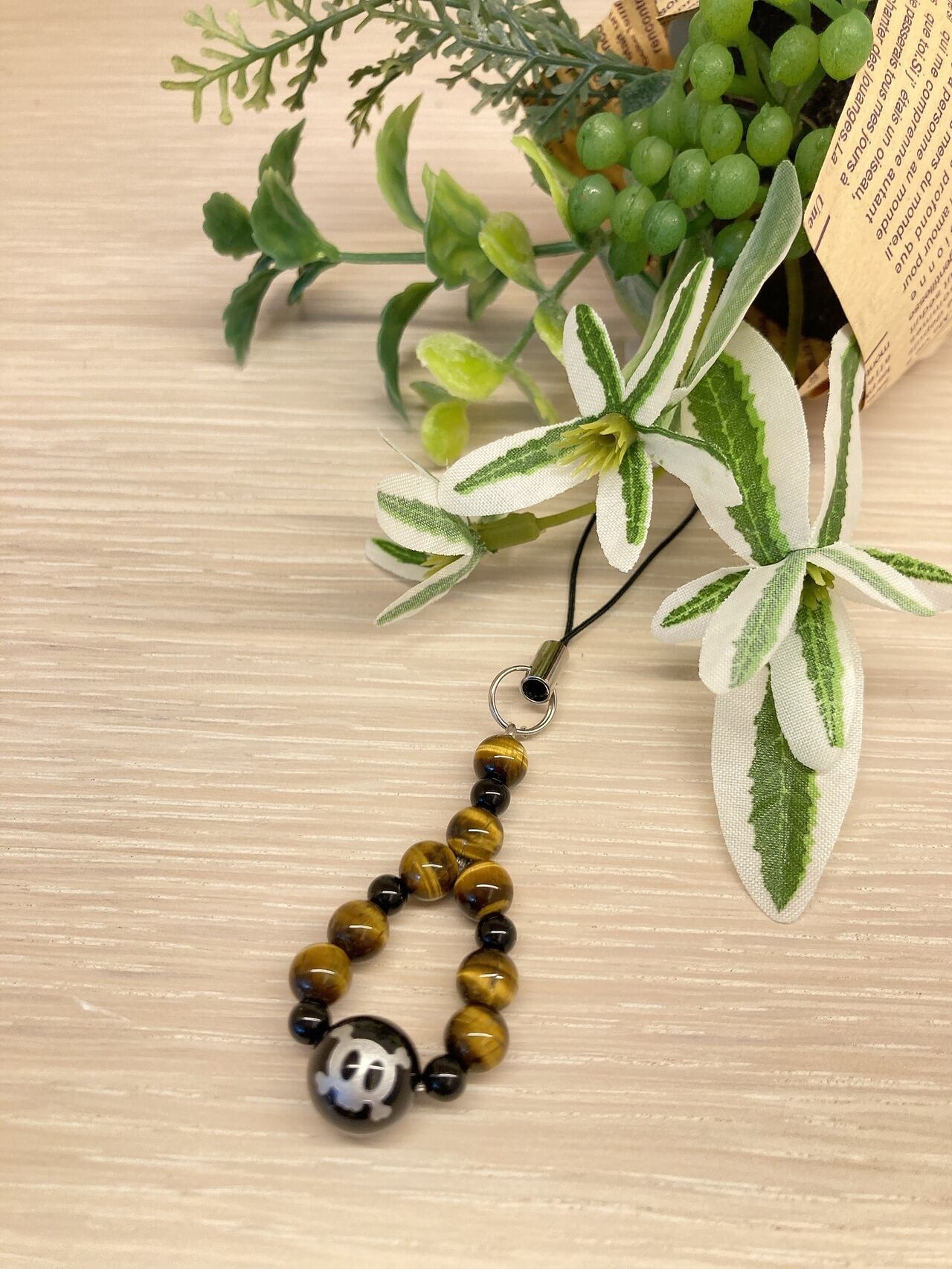 オニキス ストラップ(タイガーアイ) =金運、仕事運、成功=