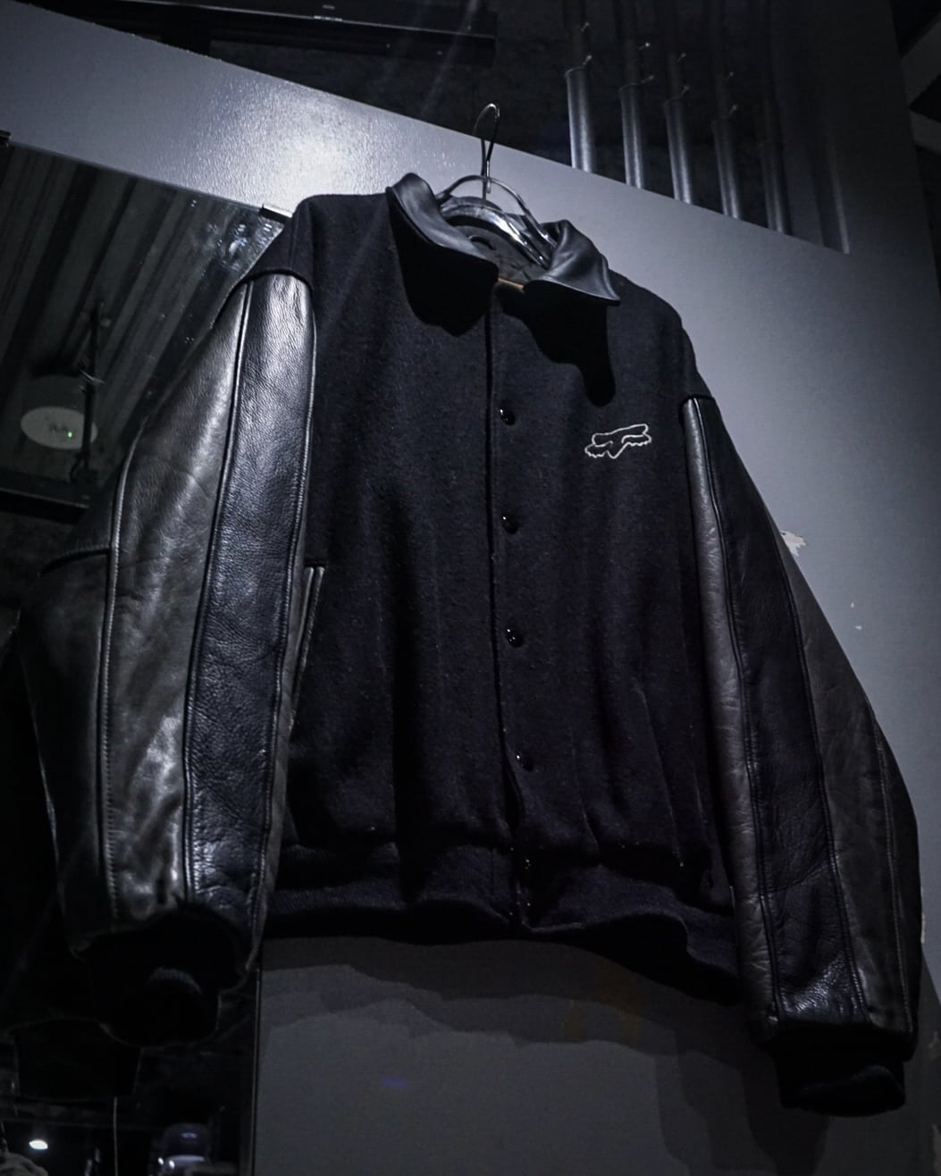add (C) vintage】“FOX RACING” Wool × Leather Logo Embroidery