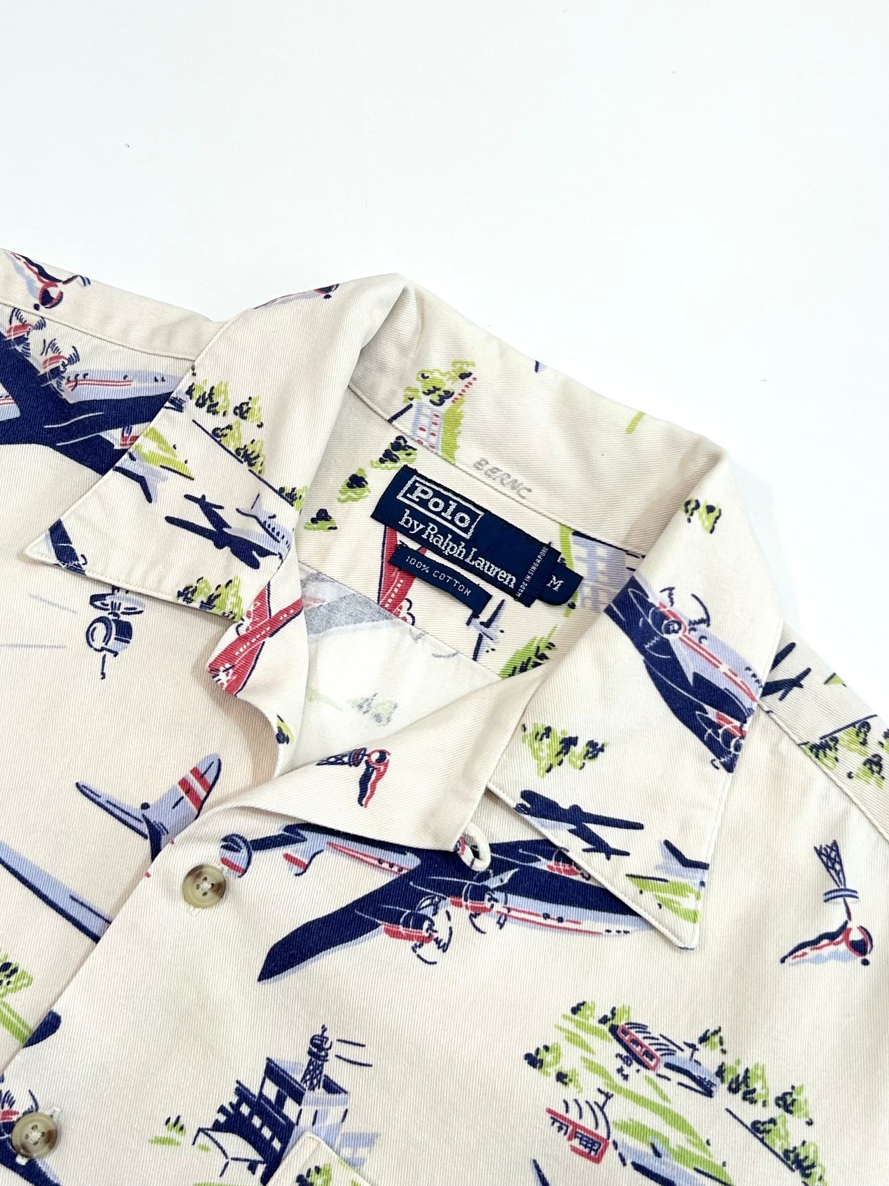 90s Ralph Lauren S/S OPEN COLLAR SHIRT MADE IN SINGAPORE Size M