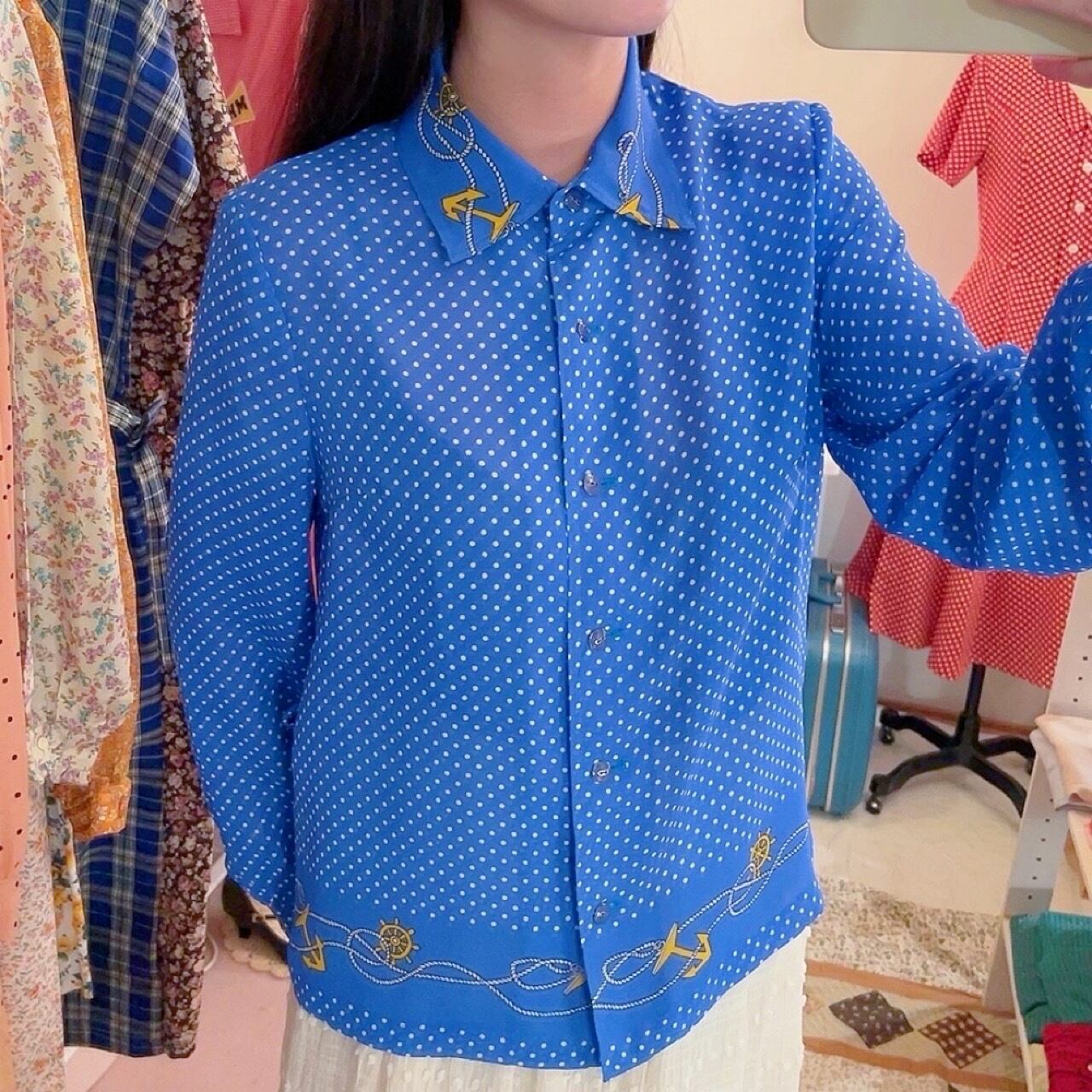 marine dot blue shirt