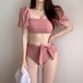 水着 レディース Swimwear 水着 高校生 温泉水着 セパレート水着 スリム見え バブル袖 小胸ギャザリング 温泉 レジャー swimwear レディース
