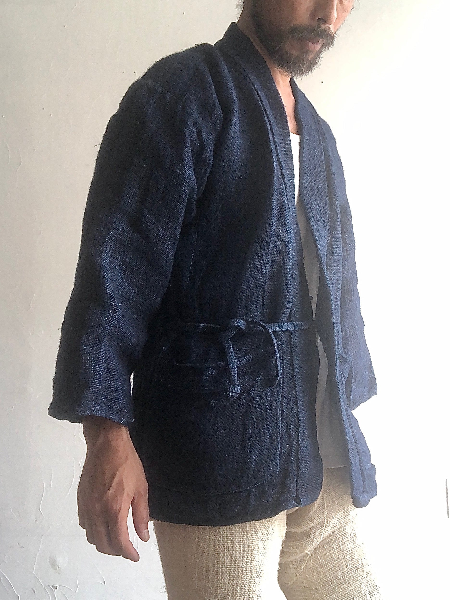 夏の羽織もの 野良着 ≪NORAGI≫ 正藍染め ワイルドヘンプ100% 手織り