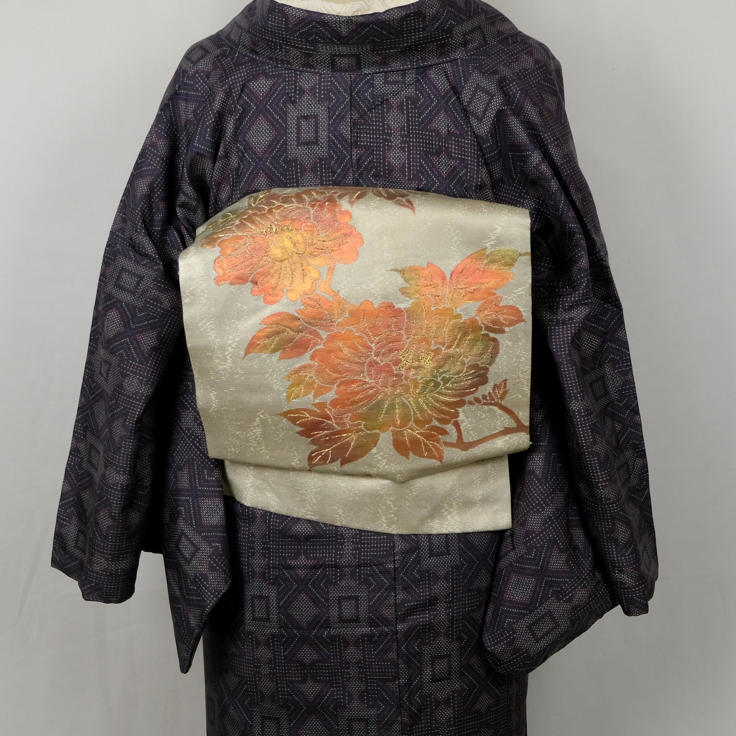 濃茶地×大柄ハイビスカス｜注染浴衣（単衣着物風にも） | 古着物屋