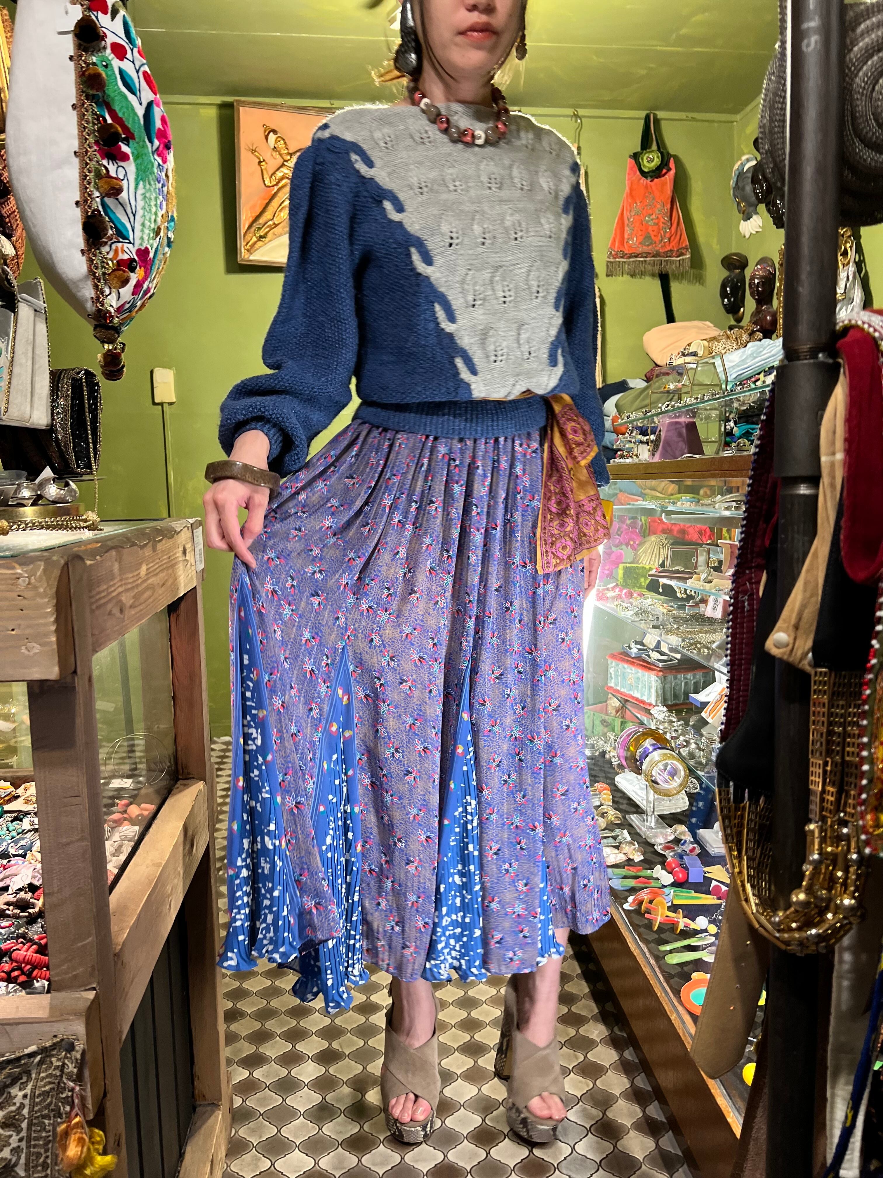 Diane Freis Blue Purple Oriental Floral Skirt ダイアン フレイス ブルー パープル オリエンタル 花柄 スカート Riyad Vintage Shop