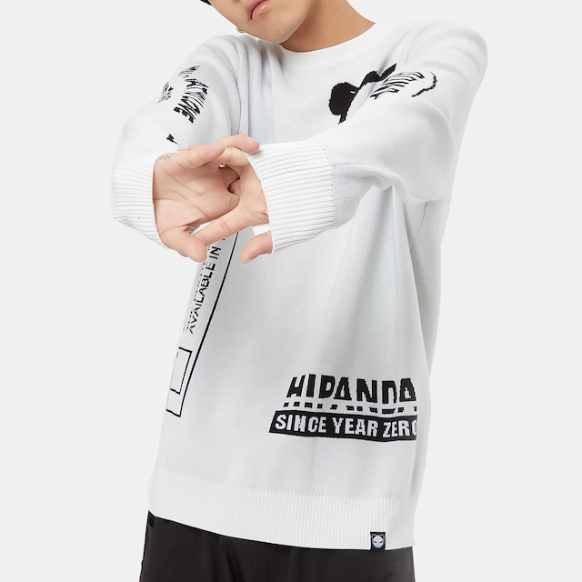 送料無料【HIPANDA ハイパンダ】メンズ 落書き風 ジャガード セーター MEN'S  GRAFFITI JACQUARD SWEATER / WHITE・BLACK