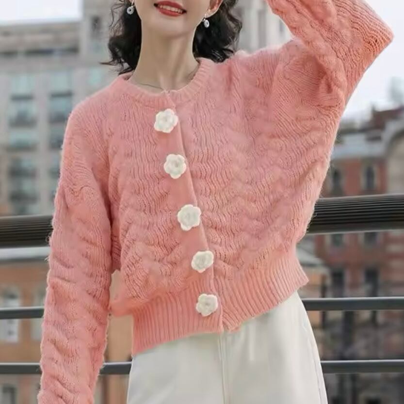 フラワーボタンカーディガン
