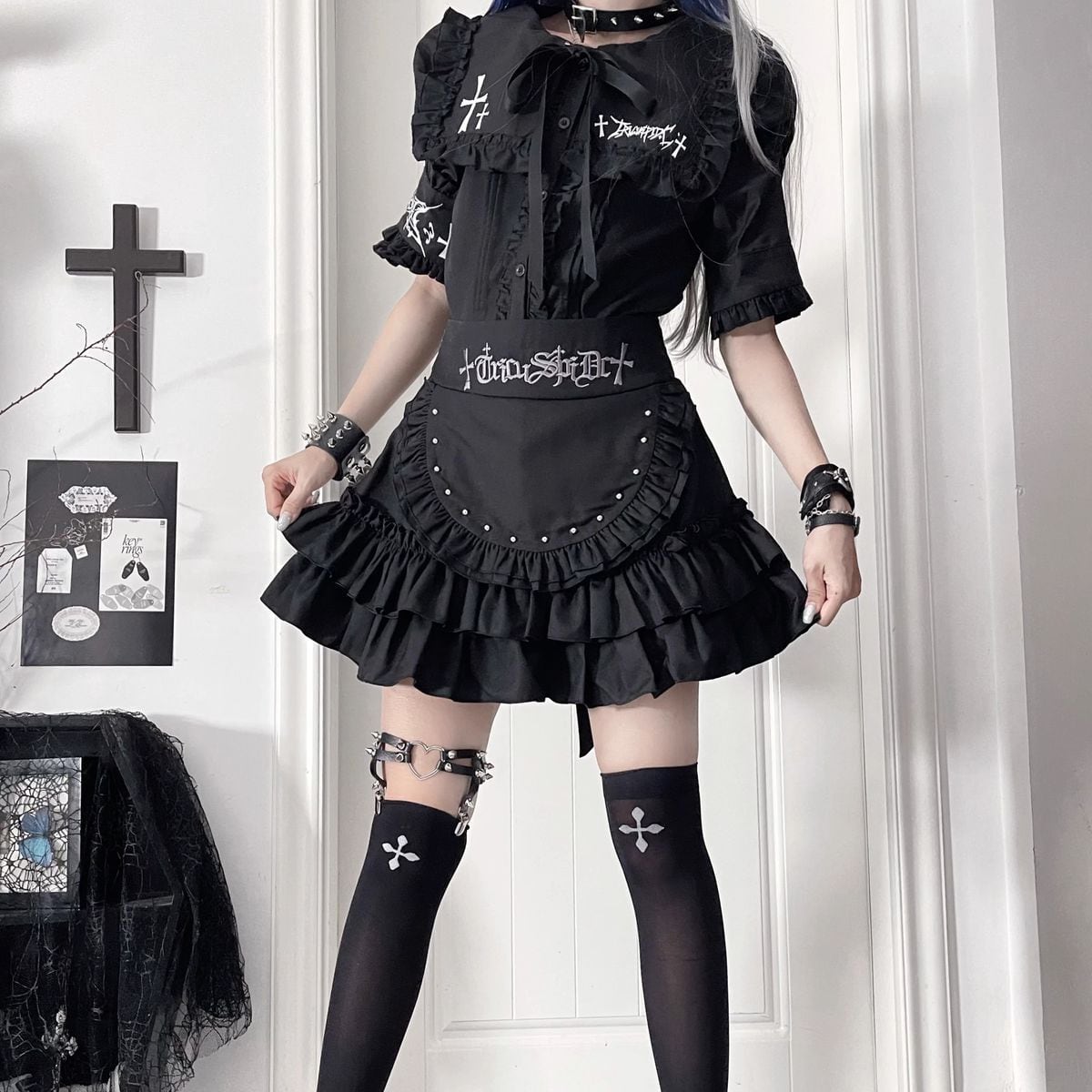 サブカル系フリルエプロン付きメイド服セット：スカート | Maiden's Rêve