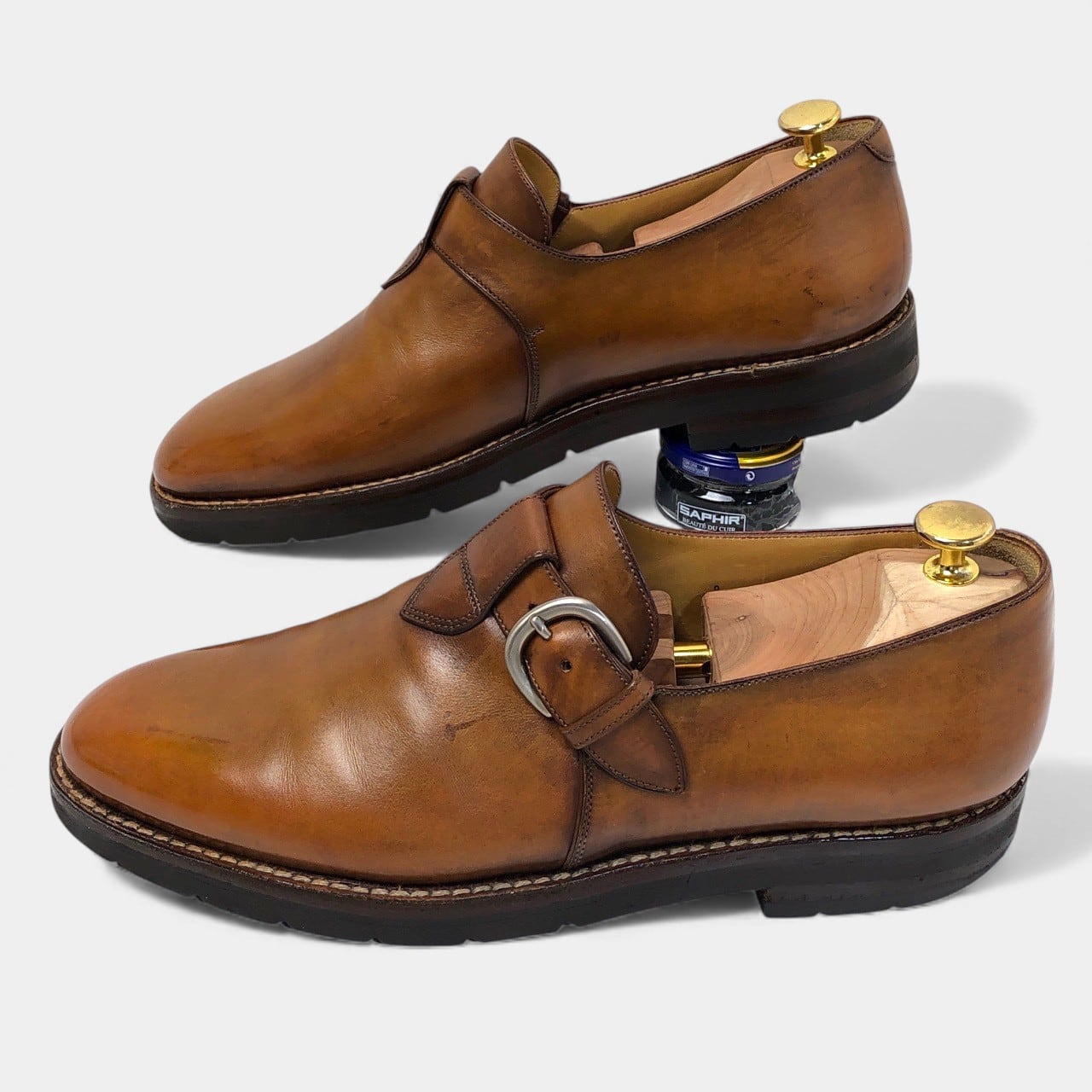 Berluti ベルルッティ プレーントゥ モンクストラップ レザーシューズ 革靴 ブラウン 0962 ベルルッティ ブラウン シングルモンクストラップ | RECLAIM