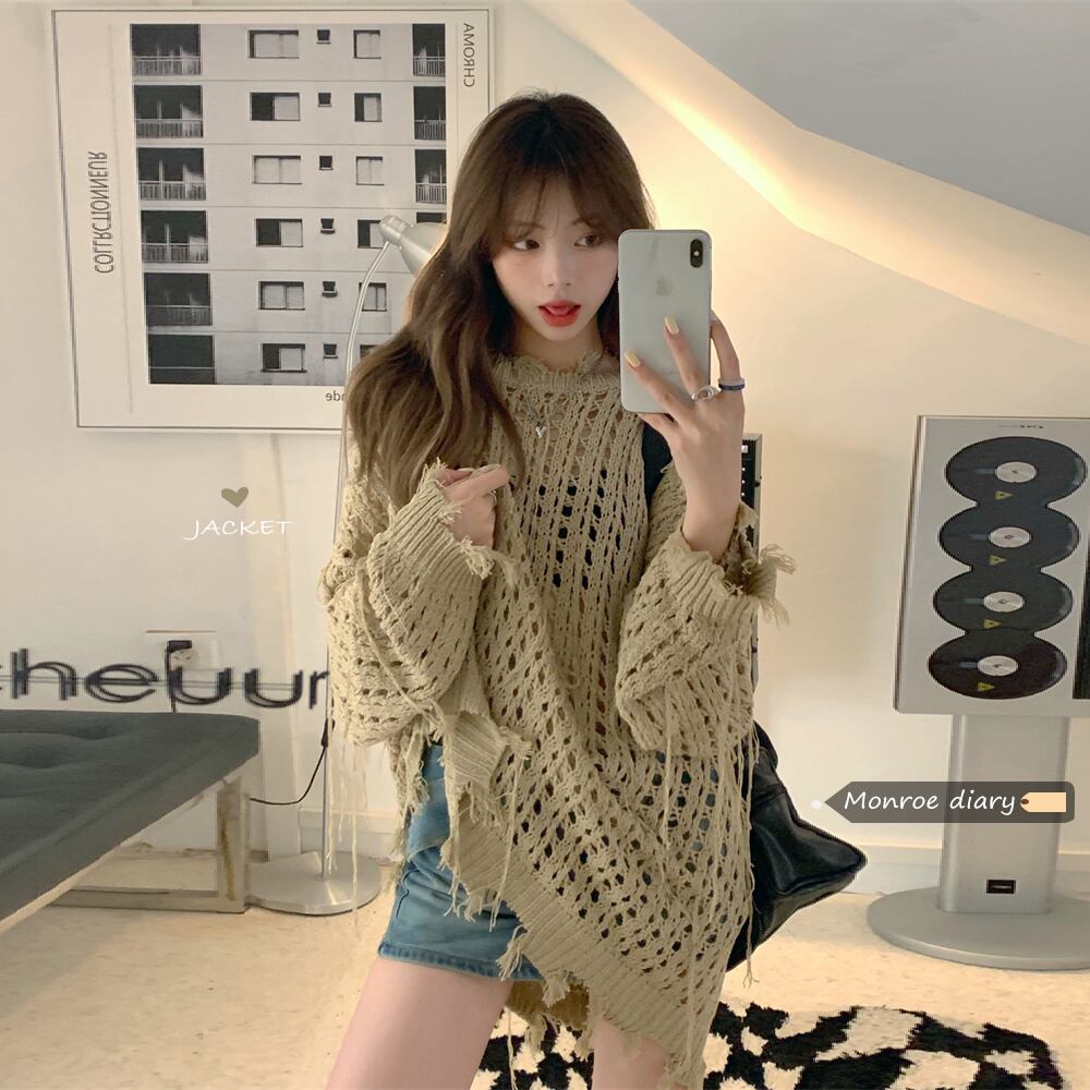 セーター オータムルーズトップス コート ロング 秋物 モンロー46942374141