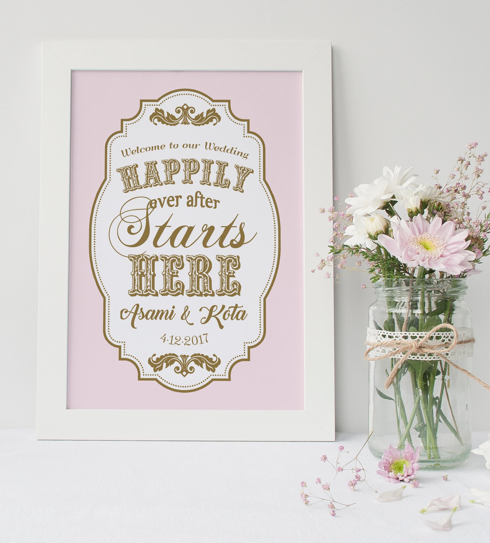 【フェアリーテイルウェディング】 ウェルカムボード ピンク×ゴールド│インテリア パステル FTW フェアリーテイルウェディング