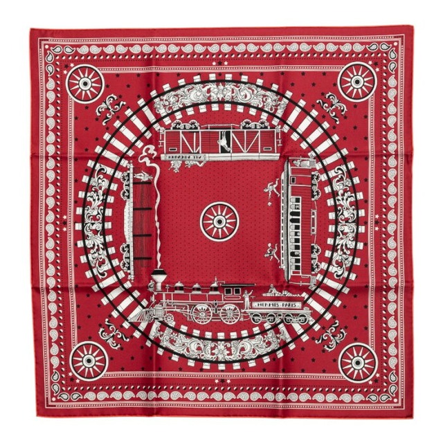 エルメス カレ55 ALL ABOARD オールアボード スカーフ ワインレッド ホワイト ブラック シルク レディース HERMES 中古
