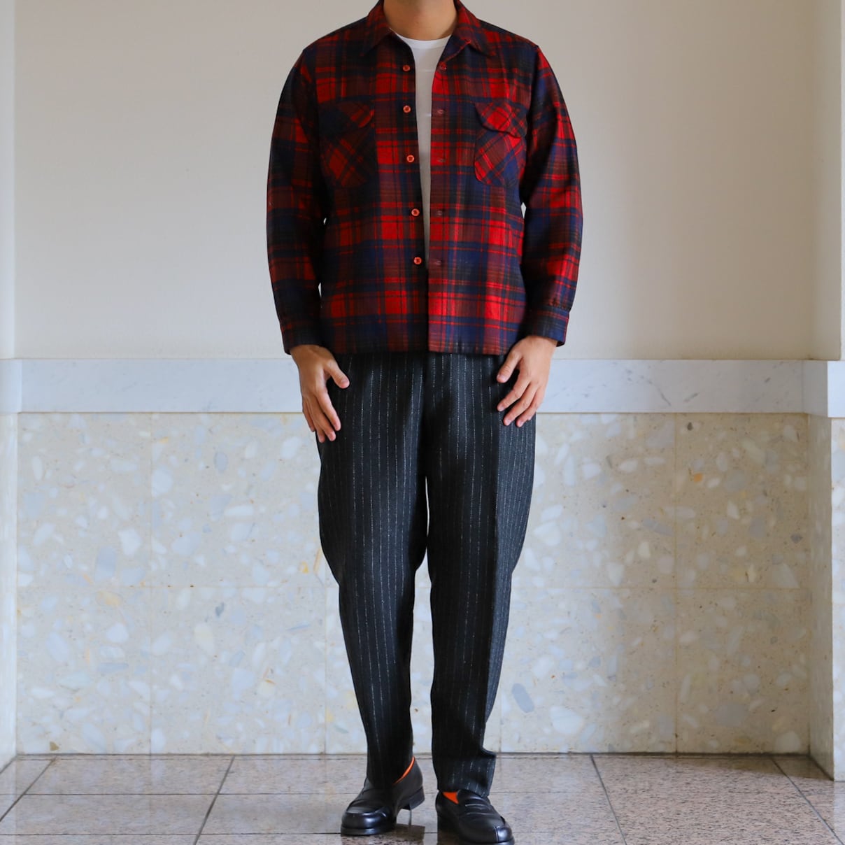 美品】70s PENDLETON ombre check wool shirts made in USA big size