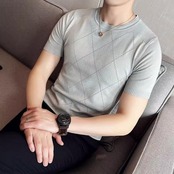 slim stretch plaid T-shirt 00131