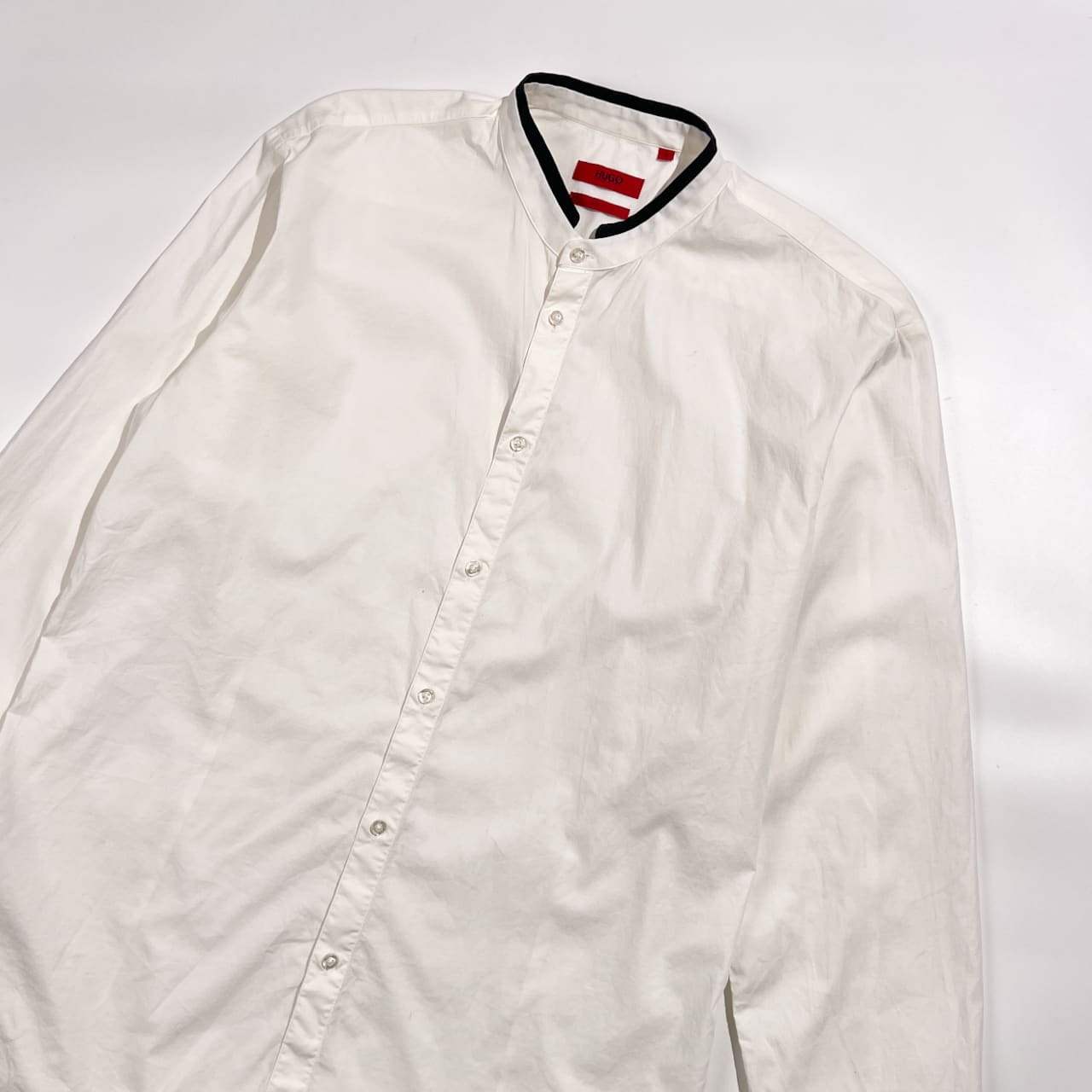 HUGO BOSS ヒューゴボス Slim Fit バンドカラー 長袖シャツ L/ホワイト系 メンズ