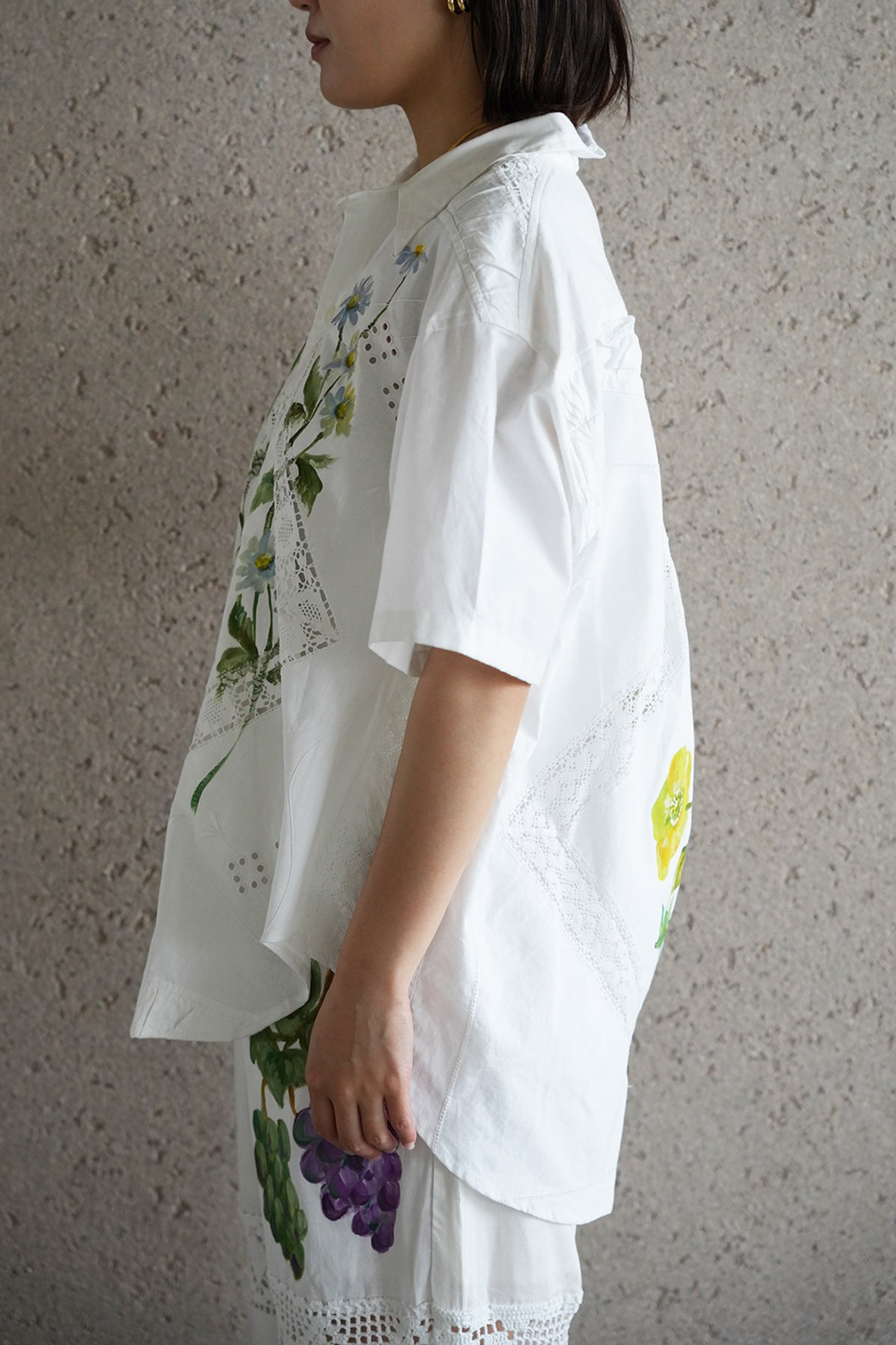 lace open collar shirt blue chamomile