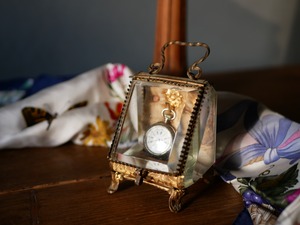 フランスアンティーク　面取りガラス  ジュエリーボックス　懐中時計