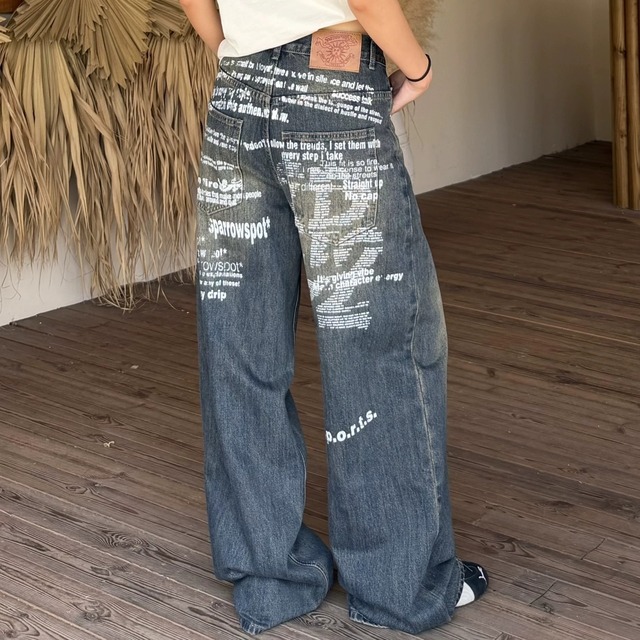 ユーズドウォッシュバックレターグラフィックデニムパンツ 1col R02642