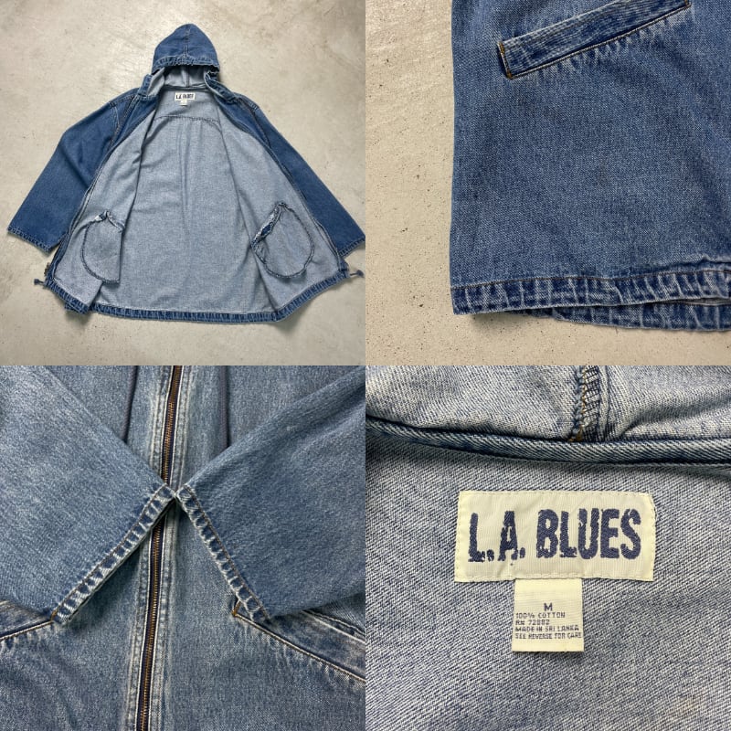 90s L.A. BLUES（XL）デニムジャケット＊フーディー＊フルジップ L.A.BLUES デニム ジップアップパーカー メンズL~XL相当 古着 アメカジ