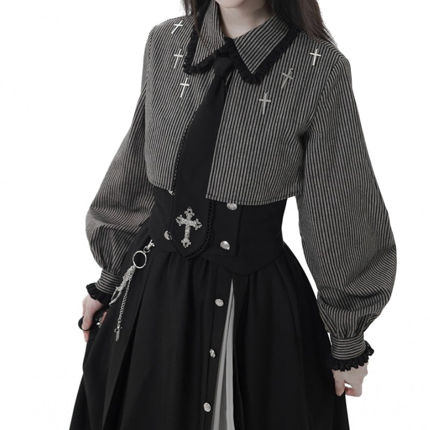 【地雷系・サブカル女子に】チェックポッケ&ネクタイ付き、病みかわオーバーサイズシャツ pinksavior