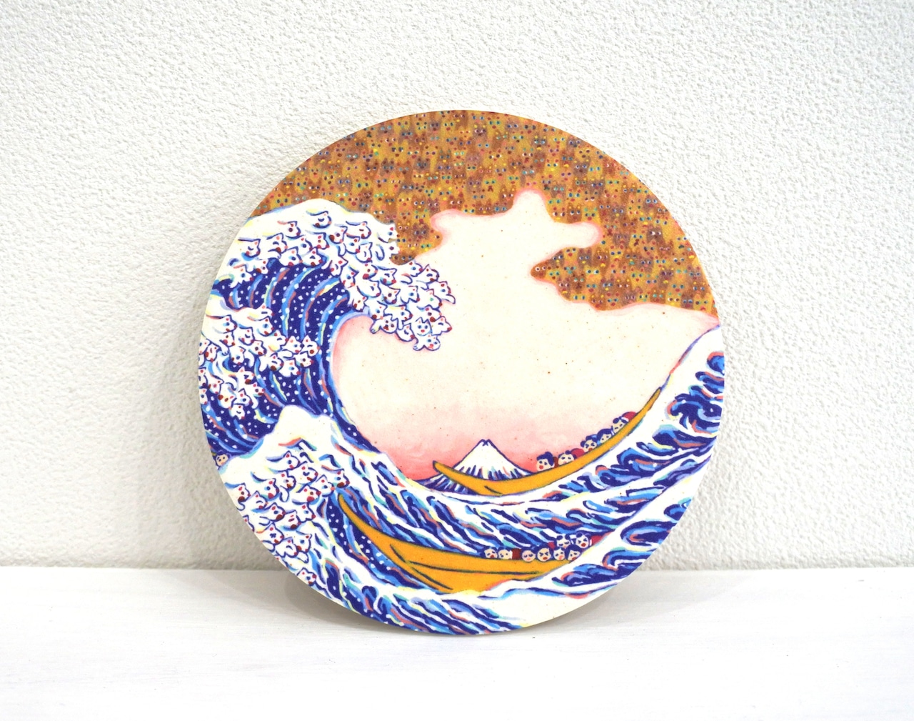 美濃焼コースター 浮世絵 × ねこだらけシリーズ「富嶽三十六景 神奈川沖 猫の浪裏」 Mino ware coaster - Ukiyo-e × Cats Galore Series “Thirty-Six Views of Mount Fuji: The Great Wave off Kanagawa, Cat-Wave”