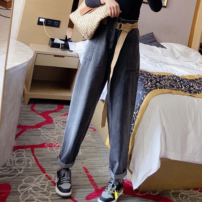 プラスサイズのジーンズ秋の服新しい太った姉妹mm女性のルーズハイウエストBFストレートワイドレッグパンツスリムでファッショナブル ミックスインファッション98046387089