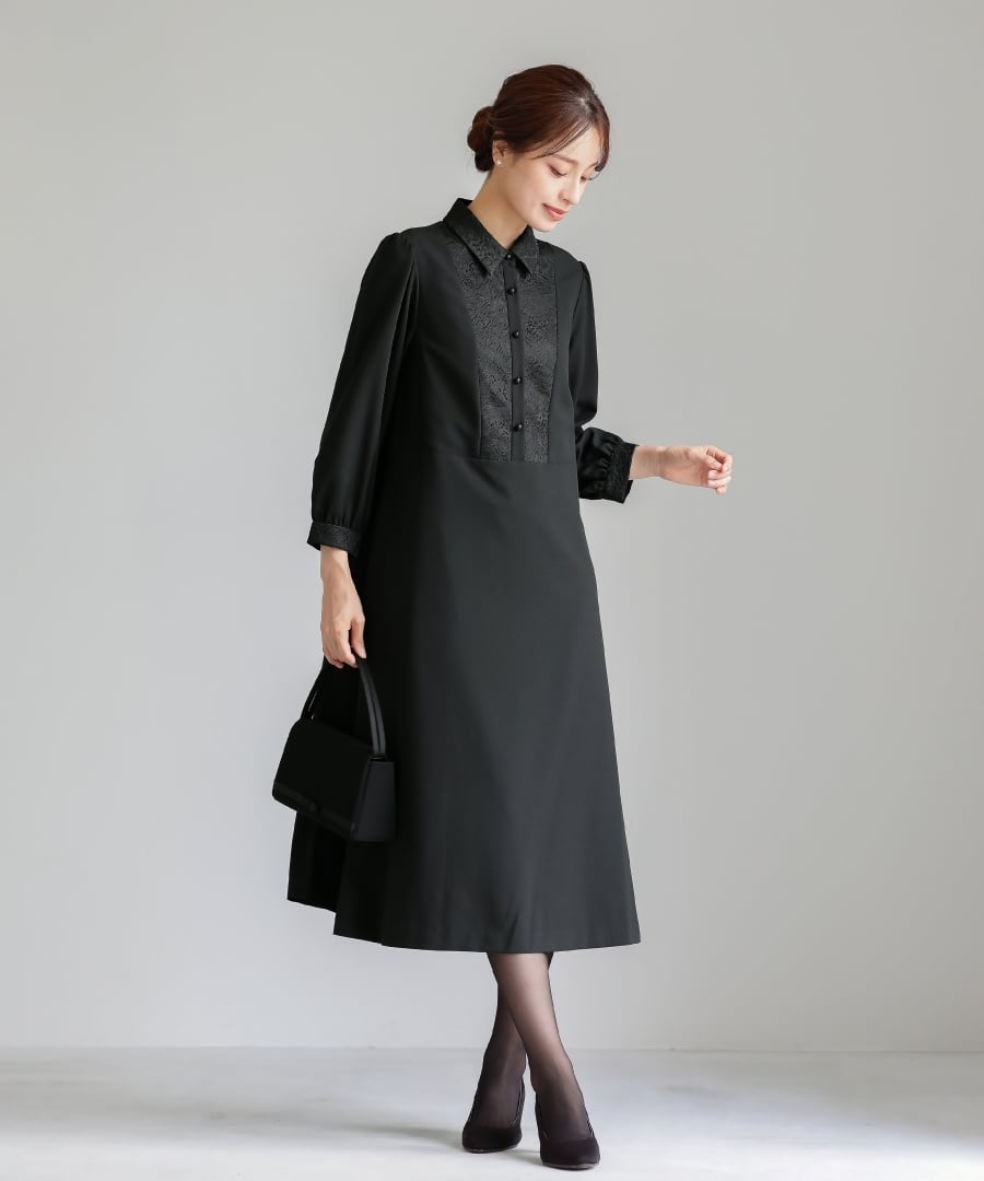 新品 ミズレイコ フラワー レース切替ワンピース 大きいサイズ フォーマル LL 最強配送】喪服・礼服【洗えるフォーマル】胸元レース切り替えデザイン