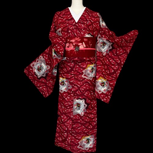 袷着物 身丈143cm 裄丈60cm 銘仙  着物 きもの カジュアル着物 リサイクル着物 kimono 中古 仕立て上がり