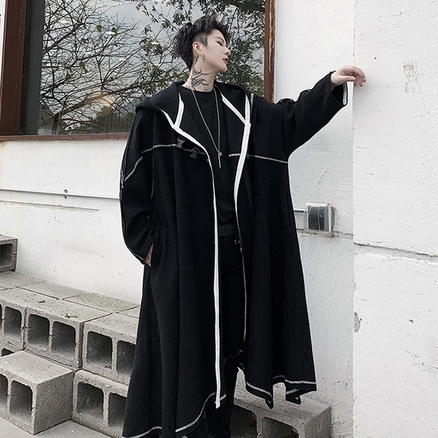 メンズ コート フード付き ロング丈 病み可愛い ストリート系 バックルベルト ビッグシルエット オーバーサイズ ストリート系 Darkness ゴシック 韓国 10代 代 モード系ファッション専門店 With U