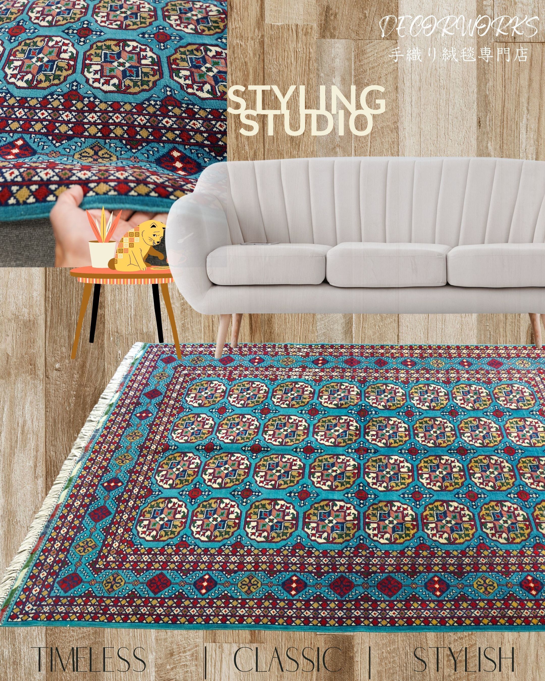 フラワープリント 210×155cｍ アフガニスタン 手織り絨毯 ersari