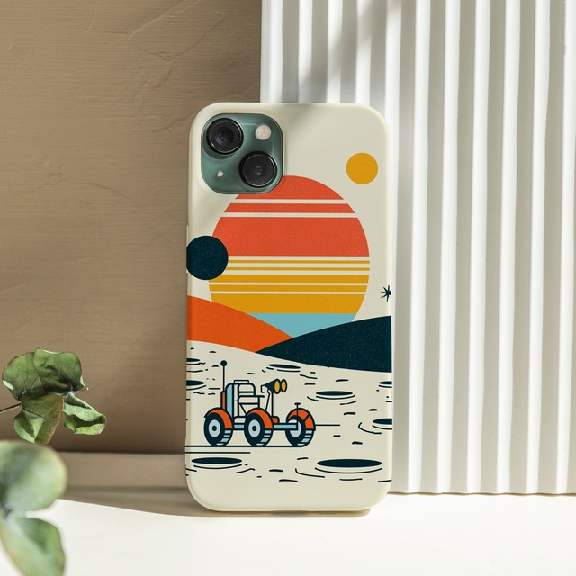 受注生産 iPhoneケース 探査車と大きな太陽の宇宙柄｜レトロ宇宙 RFSP070C