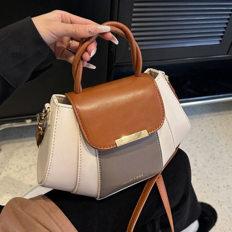 幾何学模様配色デザイン フラップ付き2WAYバッグ 00009