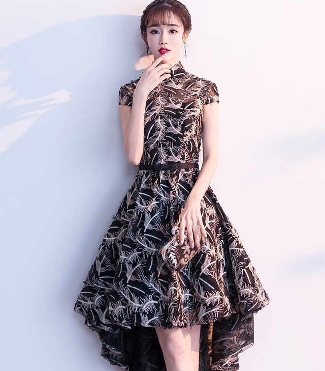 スタンドカラー ゴージャス 刺繡 フィッシュテール ドレス  イブニングドレス