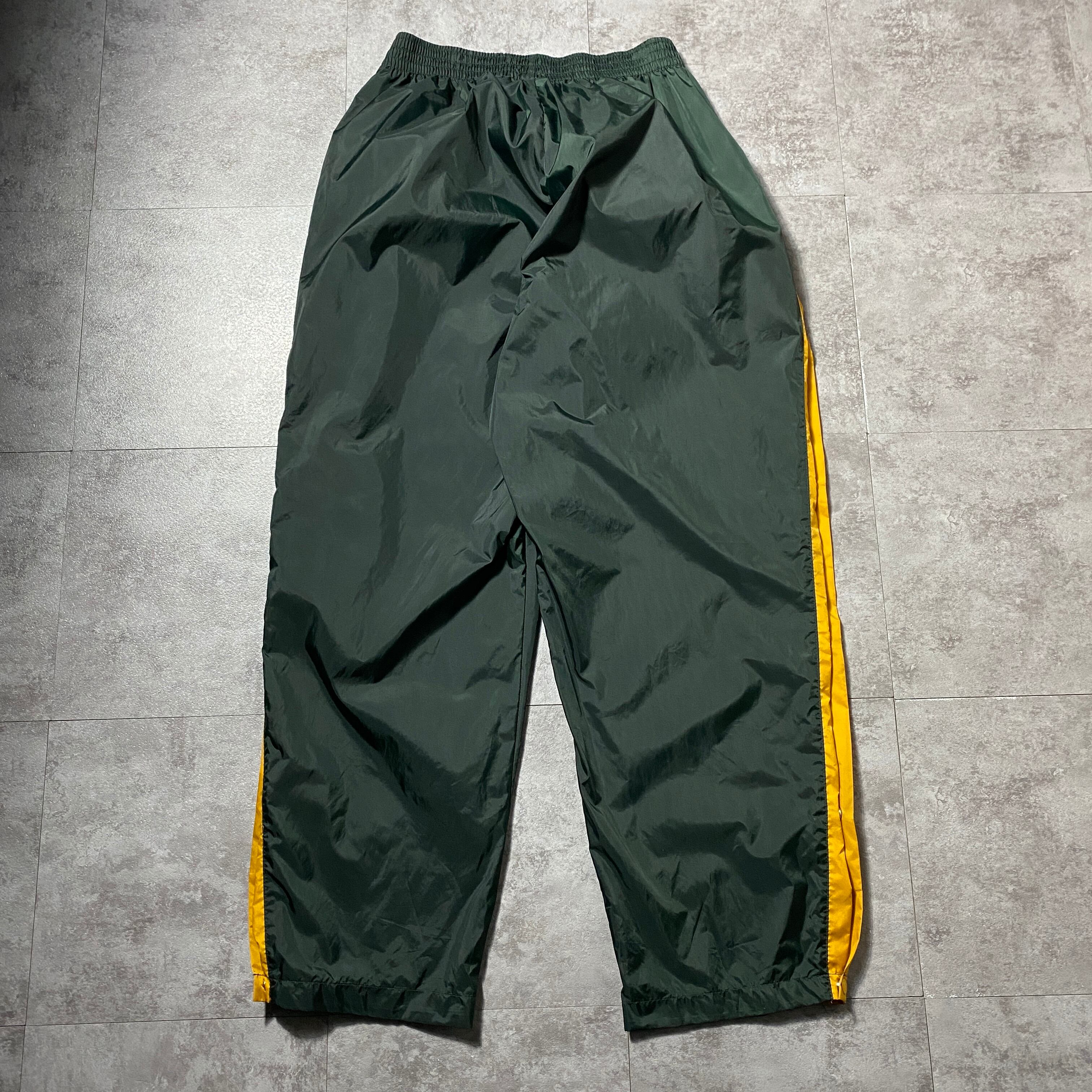 90's NIKE ナイキ 刺繍文字ロゴ サイドライン グリーン 薄手 ナイロン