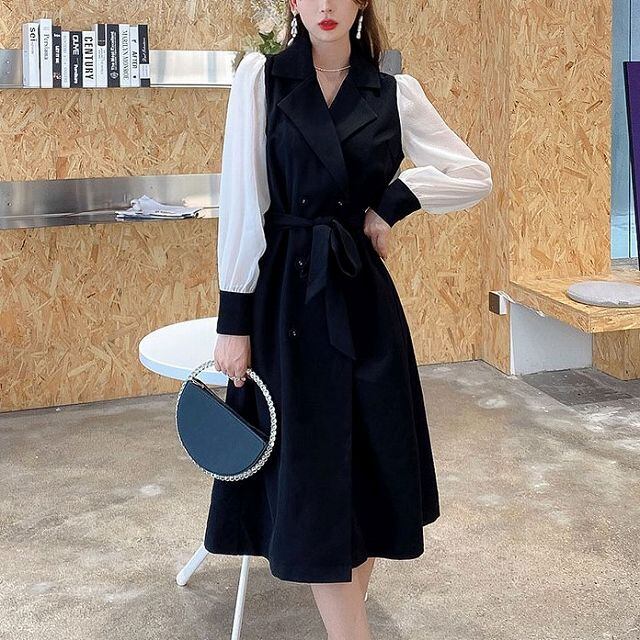 5割引以上販売 ミモレ丈 Vネック 七分袖 襟付き ワンピース コート風