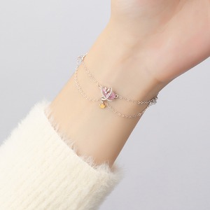 おしゃれ ピンク ハート 王冠 シルバー ブレスレット[102]