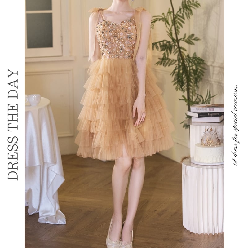 ティアードチュールキャミソールミニドレス D0206