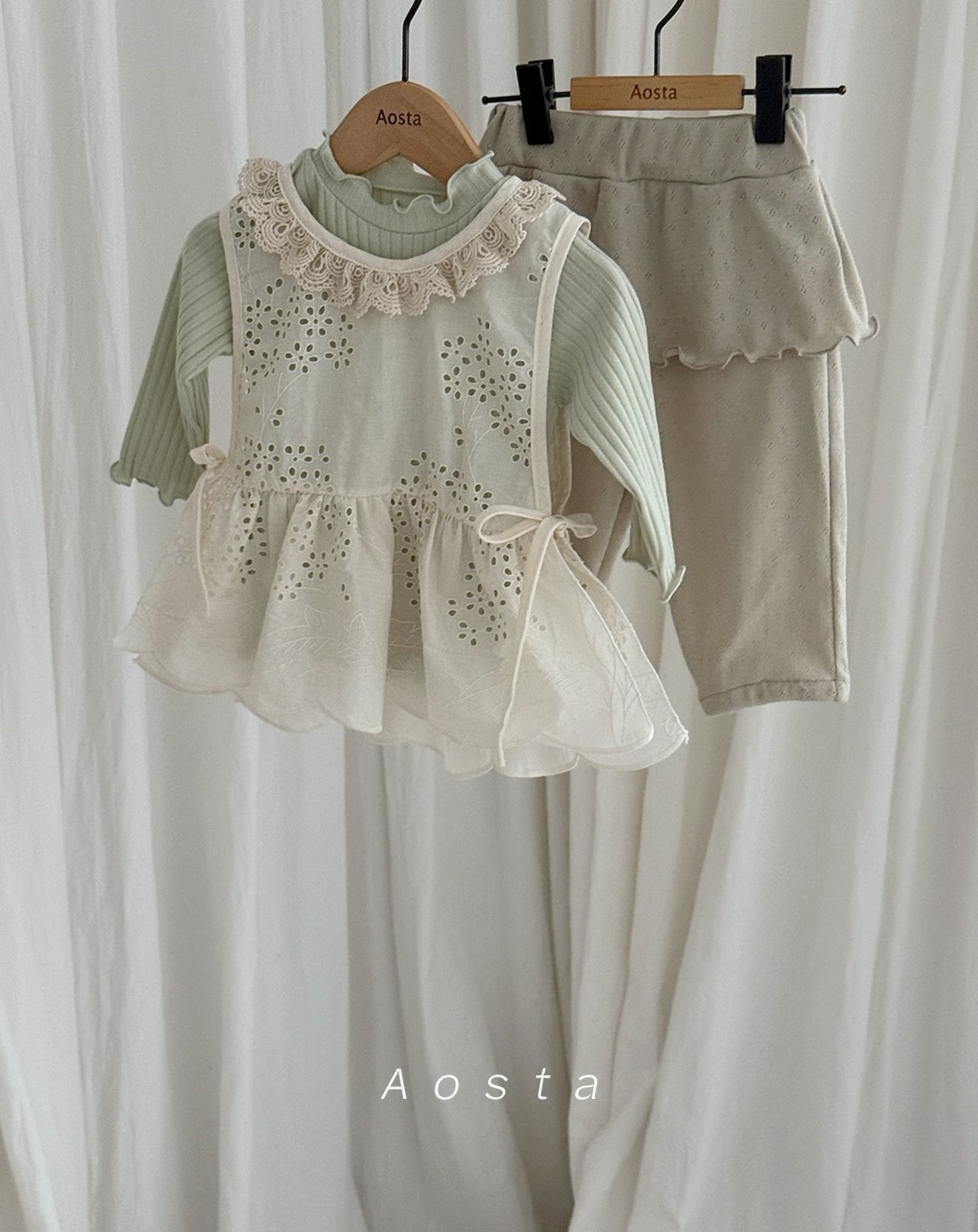【Aosta】エンジェルフリルパンツ／ミント（70–110cm） - 6