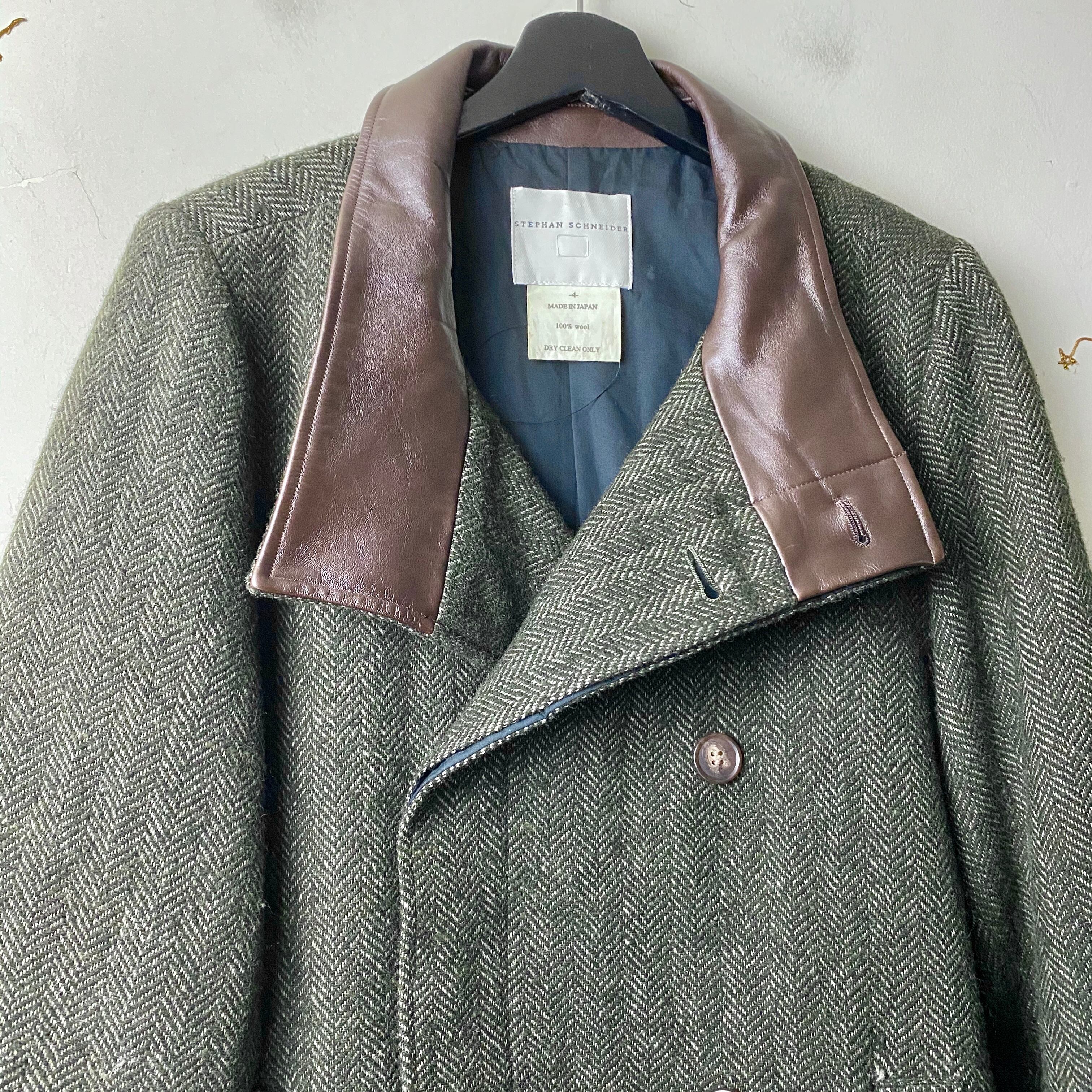 STEPHAN SCHNEIDER leather switching tweed coat | NOIR ONLINE