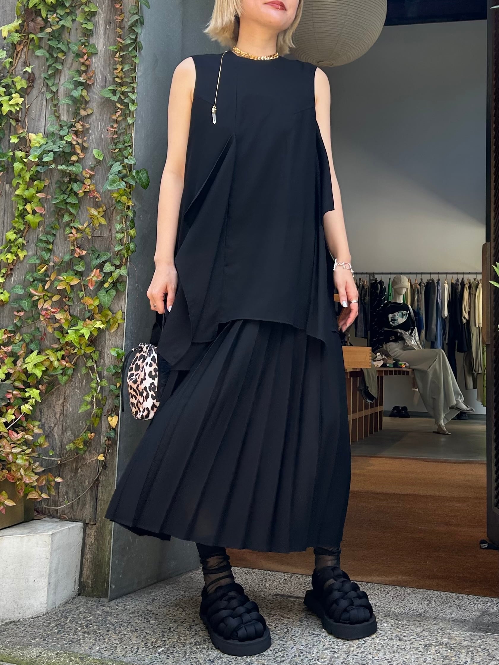 エンフォルド 22AW スクエアワイドDRESS ワンピース 半袖 マキシ丈  