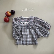 韓国子供服 / 26Autumn / Milkbalm / チェックベア ブラウス / 女子服 / キッズ服 / 秋服 *XS~XL*