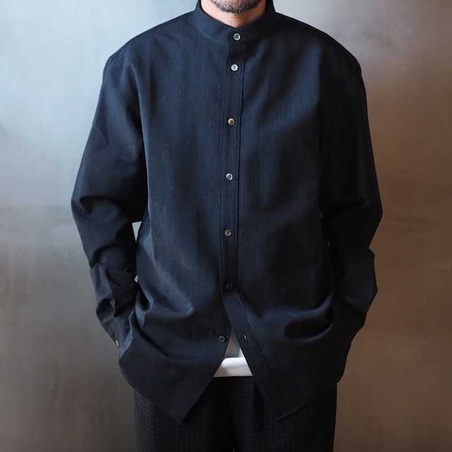 山内 26143-wa/ウール×和紙・ダブルステッチシャツ・charcoal black