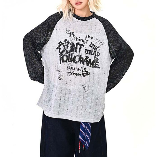 レトロタイポアートシースルーロングTシャツ 2col   R01639