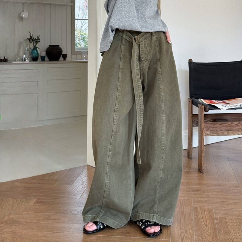 ベルト付き ワイドストレートフルレングスパンツ N00328