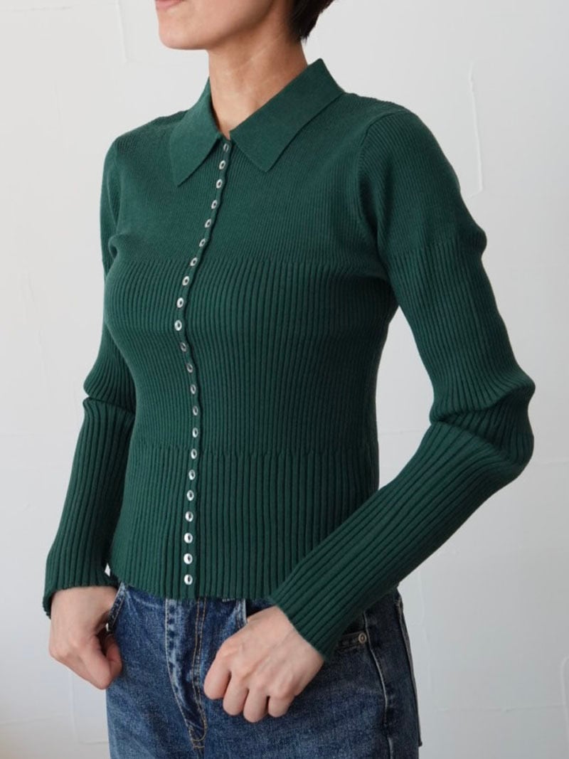 【SALE】242s. cafune カフネ メタルボタン ニットカーディガン(red/green/black) (35966)