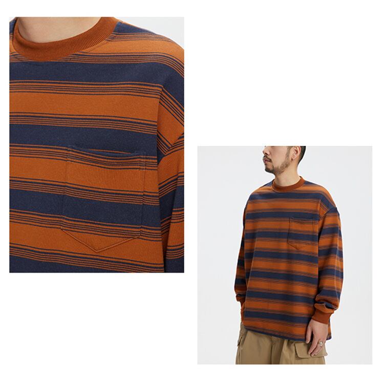 ★STRIPED LONG SLEEVE ROUND NECK T-SHIRT　　　A0424