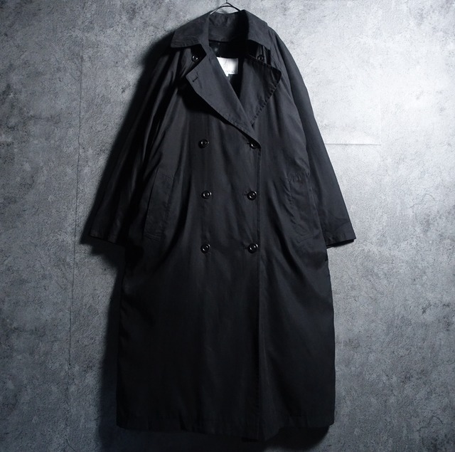 90s “LONDON FOG” Black Smooth Nylon Maxi Trench Coat