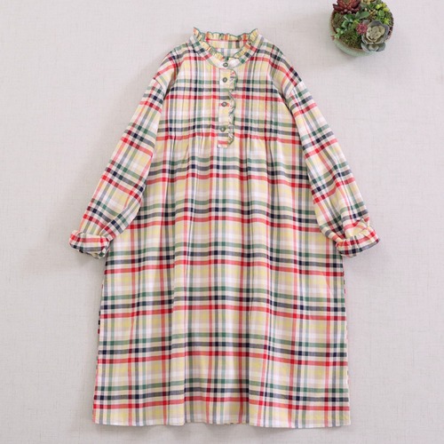 ハーフボタンチェック柄ワンピース ・9157