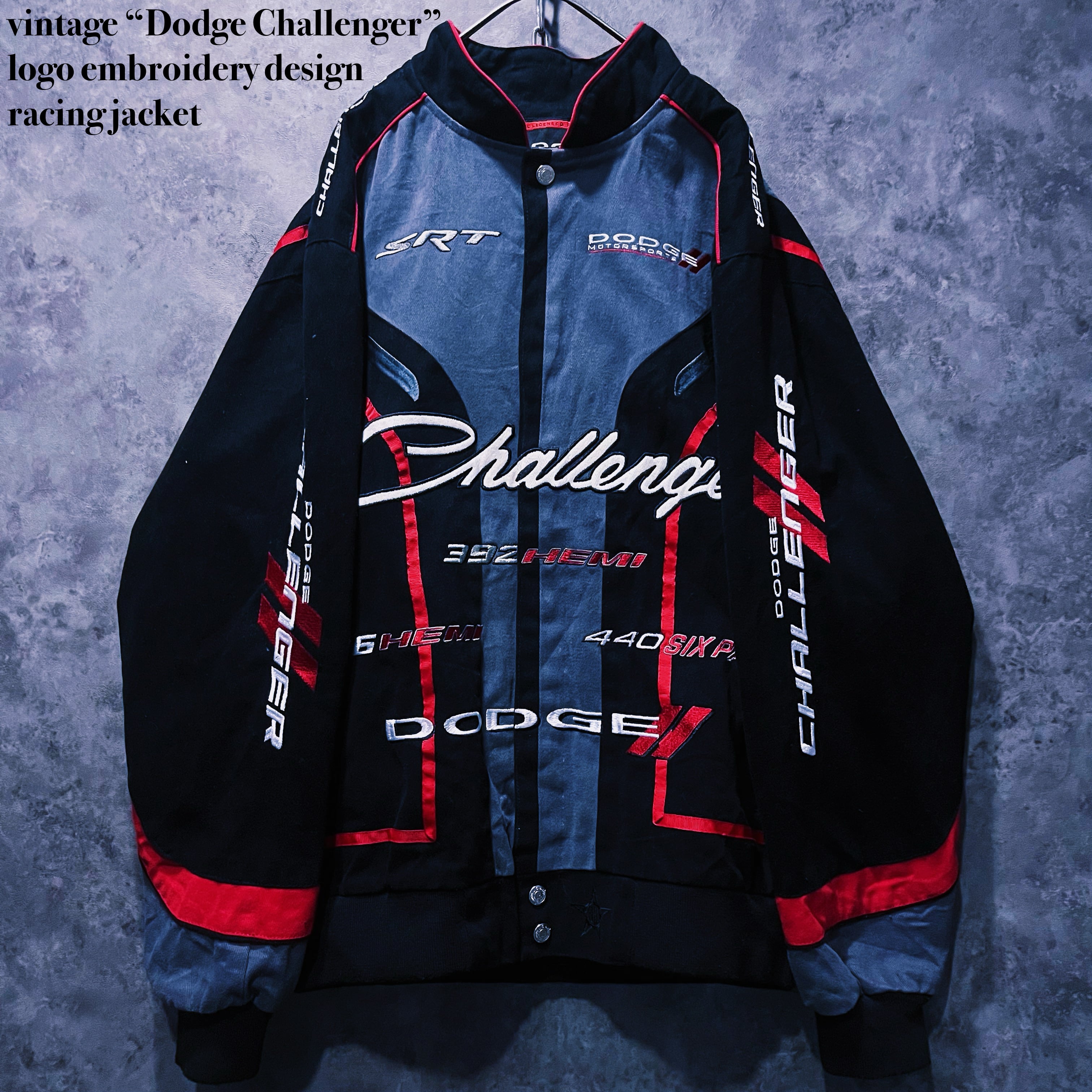 【doppio】vintage “Dodge Challenger” logo embroidery design racing jacket