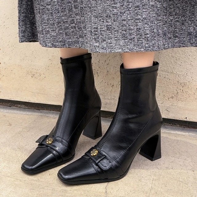 【34-40】Square toe loafer boots　M1270